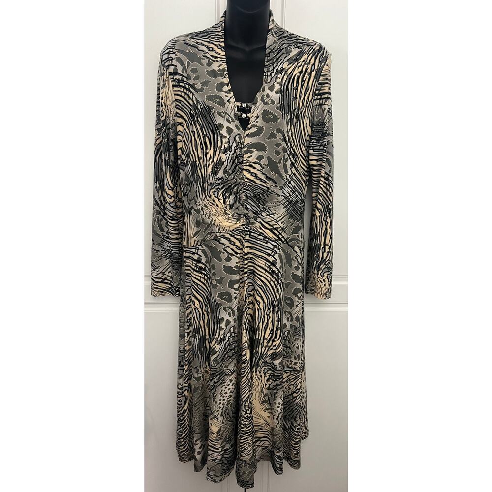 Mesmerize Women's Animal Print Dress with Stand Collar Ruching Detail Size L